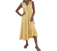 LCDIUDIU Abito Corto Boho Senza Maniche A Balze da Donna con Scollo A V, Abbottonatura Frontale, Orlo Balze, Linea Ad, Tunica Estiva Casual da Spiaggia, Vacanze, Uscite Quotidiane, Abito Lungo Ele