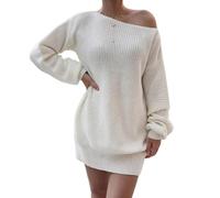 LCDIUDIU Abito Corto da Donna A Maglia A Trecce con Spalle Scoperte, Modello Oversize Lanterna, Maniche Lunghe, Ampio E Morbido, Aderente, in Maglia, per Autunno Inverno, Serate Fuori, Club, Tempo L