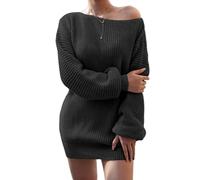 LCDIUDIU Abito Corto da Donna A Maglia A Trecce con Spalle Scoperte, Modello Oversize Lanterna, Maniche Lunghe, Ampio E Morbido, Aderente, in Maglia, per Autunno Inverno, Serate Fuori, Club, Tempo L