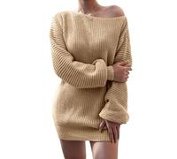LCDIUDIU Abito Corto da Donna A Maglia A Trecce con Spalle Scoperte, Modello Oversize Lanterna, Maniche Lunghe, Ampio E Morbido, Aderente, in Maglia, per Autunno Inverno, Serate Fuori, Club, Relax,