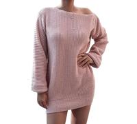 LCDIUDIU Abito Corto da Donna A Maglia A Trecce con Spalle Scoperte, Modello Oversize Lanterna, Maniche Lunghe, Ampio E Morbido, Aderente, in Maglia, per Autunno Inverno, Serate Fuori, Club, Relax,