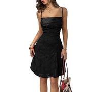 LCDIUDIU Abito Corto da Donna con Spalline Sottili E Schiena Scoperta con Lacci Incrociati, Abito Estivo Aderente E Sexy Trapezio con Scollo Quadrato in Jacquard Floreale E Rete per Cocktail Pa