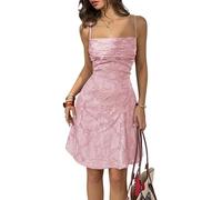 LCDIUDIU Abito Corto da Donna con Spalline Sottili E Schiena Scoperta con Lacci Incrociati, Abito Estivo Aderente E Sexy Trapezio con Scollo Quadrato in Jacquard Floreale E Rete per Cocktail Pa