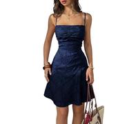 LCDIUDIU Abito Corto da Donna con Spalline Sottili E Schiena Scoperta con Lacci Incrociati, Abito Estivo Aderente E Sexy Trapezio con Scollo Quadrato in Jacquard Floreale E Rete per Cocktail Pa