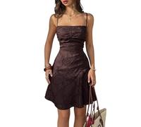 LCDIUDIU Abito Corto da Donna con Spalline Sottili E Schiena Scoperta con Lacci Incrociati, Abito Estivo Aderente E Sexy Trapezio con Scollo Quadrato in Jacquard Floreale E Rete per Cocktail Pa