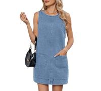 LCDIUDIU Abito Corto da Donna Senza Maniche in Denim, Abito Casual Ampio con Scollo A V Profondo E Schiena Scoperta con Tasche, Abito Corto Estivo Dritto con Scollo Rotondo per Tutti I Giorni, Spiag