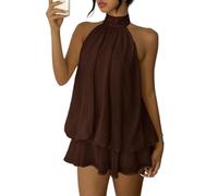 LCDIUDIU Abito Corto Estivo Fluido E Aderente per Donna, Senza Schienale, con Laccetti sulla Schiena, Orlo A Balze, Perfetto per Feste, Club, Spiaggia E Vacanze, Marrone, Taglia XS.