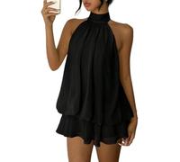 LCDIUDIU Abito Corto Estivo Fluido E Aderente per Donna, Senza Schienale, con Laccetti sulla Schiena, Orlo A Balze, Perfetto per Feste, Club, Spiaggia E Vacanze, Nero, Taglia XS.