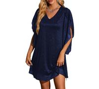 LCDIUDIU Abito da Cocktail da Donna con Scollo Rotondo E Glitter Scintillanti, Maniche A 3/4, Scollo A V, Dritto, Lunghezza al Ginocchio, Casual, Estivo, Midi, in Rete Trasparente, per Feste di N