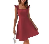 LCDIUDIU Abito da Donna con Scollo Quadrato, Volant E Maniche Corte, Sexy, Senza Schienale, con Fiocco E Linea Ad A, Abito Aderente Casual Estivo da Cocktail, Mini Prendisole per Matrimoni, Feste in