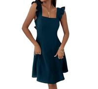 LCDIUDIU Abito da Donna con Scollo Quadrato, Volant E Maniche Corte, Sexy, Senza Schienale, con Fiocco E Linea Ad A, Abito Aderente Casual Estivo da Cocktail, Mini Prendisole per Matrimoni, Feste in