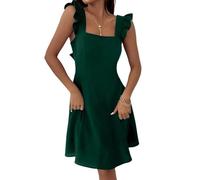 LCDIUDIU Abito da Donna con Scollo Quadrato, Volant E Maniche Corte, Sexy, Senza Schienale, con Fiocco E Linea Ad A, Abito Aderente Casual Estivo da Cocktail, Mini Prendisole per Matrimoni, Feste in