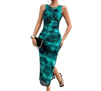 LCDIUDIU Abito Lungo Aderente da Donna Senza Maniche in Rete con Effetto Tie Dye E Spacco Laterale, Abito Lungo Estivo Sexy Anni '20, Ideale per Serate in Discoteca, Feste, Cocktail E Matrimoni, Ele