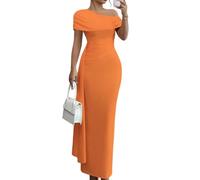 LCDIUDIU Abito Lungo Aderente Monospalla da Donna,Elegante Abito da Sera Formale con Drappeggio Laterale per Invitata A Un Matrimonio,Damigella d'Onore,Cocktail Party,Ballo di Fine Anno,Arancione S