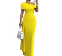 LCDIUDIU Abito Lungo Aderente Monospalla da Donna,Elegante Abito da Sera Formale con Drappeggio Laterale per Invitata A Un Matrimonio,Damigella d'Onore,Cocktail Party,Ballo di Fine Anno,Giallo L