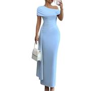 LCDIUDIU Abito Lungo Aderente Monospalla da Donna,Elegante Abito da Sera Formale con Drappeggio Laterale per Invitata A Matrimoni,Damigella d'Onore,Cocktail Party,Ballo di Fine Anno,Blu S