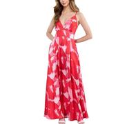 LCDIUDIU Abito Lungo Boho da Donna con Spalline Sottili E Stampa Tie Dye, Scollo A V Profondo, Vita Impero, Linea Ad A Plissettata, Abito Lungo Svolazzante Estivo, Sexy, Senza Schienale, Abito Lungo