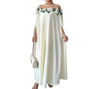 LCDIUDIU Abito Lungo da Donna con Maniche A Mantello E Ricami Floreali,Abito Lungo Dritto A Girocollo Trasparente,Abito Lungo Elegante E Fluente Caftano Abaya per Invitati A Matrimoni,Vacanze al Mar