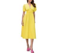 LCDIUDIU Abito Lungo da Donna con Scollo A V, Maniche Corte A Sbuffo, Vita Impero, Linea Ad A Plissettata, Estivo, Elegante E Fluente, Formale, da Cocktail per Serate, Feste, Matrimoni, Invitat