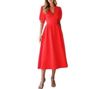LCDIUDIU Abito Lungo da Donna con Scollo A V, Maniche Corte A Sbuffo, Vita Impero, Linea Ad A Plissettata, Elegante Estivo, Fluente, Formale, da Cocktail per Serate, Feste, Matrimoni, Invitato,