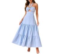 LCDIUDIU Abito Lungo da Donna con Scollo all'Americana E Schiena Scoperta, Senza Spalline, Tubolare, Torsione Frontale, Abito Infinito Traforato, Estivo, Elegante, Vita Impero, Linea Ad A, Abito LUN
