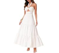 LCDIUDIU Abito Lungo da Donna con Scollo all'Americana E Schiena Scoperta, Senza Spalline, Tubolare, Torsione Frontale, Abito Infinito Traforato, Estivo, Elegante, Vita Impero, Linea Ad A, Abito LUN
