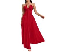 LCDIUDIU Abito Lungo da Donna con Scollo all'Americana, Scollo A V Profondo, Balze, Schiena Scoperta, Laccetti sul Retro, Arricciato, Fluente, A Trapezio, Plissettato, Estivo, Casual, Lungo, per COC