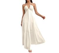 LCDIUDIU Abito Lungo da Donna con Scollo all'Americana, Scollo A V Profondo, Balze, Sexy, Senza Schienale, con Laccetti sul Retro, Arricciato, Fluente, A Trapezio, Plissettato, Estivo, Casual, Lungo