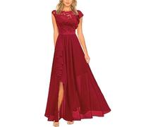 LCDIUDIU Abito Lungo da Donna in Pizzo E Chiffon, Elegante Abito da Sera Formale Senza Maniche, Scollo Rotondo, Vita Alta Svolazzante, Linea Ad A Fluida, Dress da Cerimonia con Spacco Laterale per D