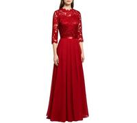 LCDIUDIU Abito Lungo da Donna in Pizzo E Chiffon, Elegante Abito Formale da Sera Aderente con Maniche A 3/4, Vita Alta, Abito Lungo Plissettato Trapezio per Invitata A Matrimoni, Damigella d'Onore,