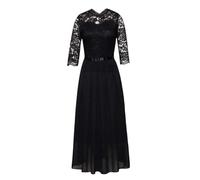 LCDIUDIU Abito Lungo da Donna in Pizzo E Chiffon, Elegante Abito Formale da Sera Aderente con Maniche A 3/4, Vita Alta, Abito Lungo Plissettato Trapezio per Invitata A Matrimoni, Damigella d'Onore,