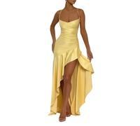 LCDIUDIU Abito Lungo da Donna Rosso in Raso con Spalline Sottili, Scollo A Cascata Setoso, Allacciatura Incrociata sulla Schiena, Spacco Alto, Abito Formale Sexy Senza Schienale, Abito Lungo per Ser