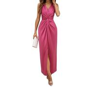 LCDIUDIU Abito Lungo da Donna Senza Maniche con Scollo A V E Nodo A Torsione, in Raso Setoso, con Spacco Alto, Elegante Abito Formale Estivo Aderente, Abito Lungo per Lavoro, Cocktail Party, Matrimo