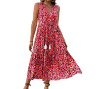 LCDIUDIU Abito Lungo da Donna Stile Boho con Stampa Tie Dye, Senza Maniche, con Lacci sul Davanti, Scollo A V, Ampio E Svasato, Modello A Trapezio, Perfetto per L'Estate, La Spiaggia, Le Vacanze, I