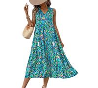 LCDIUDIU Abito Lungo da Donna Stile Boho con Stampa Tie Dye, Senza Maniche, con Lacci sul Davanti, Scollo A V, Linea Fluida E Svasata, Modello A Trapezio, Perfetto per L'Estate, La Spiaggia, Le Vaca