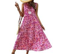 LCDIUDIU Abito Lungo da Donna Stile Boho con Stampa Tie Dye, Senza Maniche, con Lacci sul Davanti, Scollo A V, Ampio E Svasato, Modello A Trapezio, Perfetto per L'Estate, La Spiaggia, Le Vacanze, I