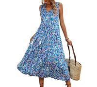 LCDIUDIU Abito Lungo da Donna Stile Boho con Stampa Tie Dye, Senza Maniche, con Lacci sul Davanti, Scollo A V, Ampio E Svasato, Modello A Trapezio, Perfetto per L'Estate, La Spiaggia, Le Vacanze, I