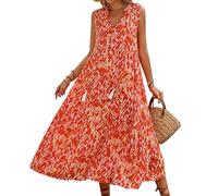 LCDIUDIU Abito Lungo da Donna Stile Boho con Stampa Tie Dye, Senza Maniche, con Lacci sul Davanti, Scollo A V, Ampio E Svasato, Modello A Trapezio, Perfetto per L'Estate, La Spiaggia, Le Vacanze, I