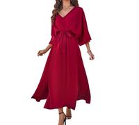 LCDIUDIU Abito Lungo Elegante da Donna in Raso, Scollo A V, Maniche A Pipistrello, Maniche Corte, Schiena Scoperta, Spacco, Abito Lungo Estivo Sexy Ed Elegante con Cintura, Adatto per Lavoro Formale