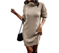 LCDIUDIU Abito Maglione Corto da Donna A Collo Alto con Trecce Grosse, Maniche Lunghe, Tunica Dritta E Ampia, Lavorato Maglia, Autunno Inverno, Casual, Streetwear, Morbido, Spesso E Caldo, Outfit Ma