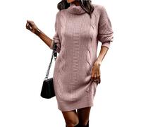 LCDIUDIU Abito Maglione Corto da Donna A Collo Alto con Trecce Grosse, Maniche Lunghe, Tunica Dritta E Ampia, Lavorato Maglia, Autunno Inverno, Casual, Streetwear, Morbido, Spesso E Caldo, Outfit Ma