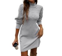 LCDIUDIU Abito Maglione da Donna A Collo Alto con Perle E Perline, Maniche Lunghe Sbuffo, vestibilità Aderente, Mini Abito Lavorato Maglia, Autunno Inverno, Elegante, Quotidiano, Festa, Morbid