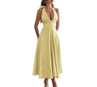 LCDIUDIU Abito Midi Jacquard con Scollo all'Americana Abito Formale da Donna con Scollo A V Profondo, Schiena Scoperta, Corsetto con Laccetti sul Retro, Linea Ad A, Estivo, Sexy, Elegante Abito Lung