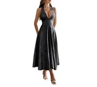 LCDIUDIU Abito Midi Jacquard con Scollo all'Americana Abito Formale da Donna con Scollo A V Profondo, Schiena Scoperta, Corsetto con Laccetti sul Retro, Linea Ad A, Estivo, Sexy, Elegante Abito Lung