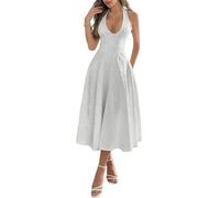 LCDIUDIU Abito Midi Jacquard con Scollo all'Americana Abito Formale da Donna con Scollo A V Profondo, Schiena Scoperta, Corsetto con Laccetti sul Retro, Linea Ad A, Estivo, Sexy, Elegante Abito Lung