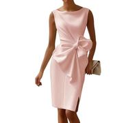 LCDIUDIU Abito Midi Senza Maniche con Scollo A Barca per Donna, Elegante Abito Aderente con Fiocco Laterale, Vita Arricciata E Spacco sull'Orlo, Perfetto per Matrimoni, Feste, Cocktail Party, Eventi