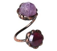LCDIUDIU Anelli Aperti In Pietra Naturale, Incastonatura Vintage Con Fiore Anticato, Gemma Energetica Doppia, Cerchietto Regolabile per Dito, Fascia per Pollice, Regalo per Fidanzata, Moglie, Ametis