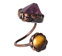 LCDIUDIU Anelli Aperti In Pietra Naturale, Incastonatura Vintage Con Fiore Anticato, Gemma Energetica Doppia, Ametista, Cerchietto Regolabile per Dito, Fascia per Pollice, Regalo per Fidanzata E Mog