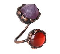 LCDIUDIU Anelli Aperti In Pietra Naturale, Incastonatura Vintage Con Fiore Anticato, Gemma Energetica Doppia, Ametista, Cerchietto Regolabile per Dito, Fascia per Pollice, Regalo per Fidanzata, Mogl