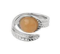LCDIUDIU Anelli Aperti In Pietra Naturale per Donna, Argento, Foglia Intagliata, Incastonatura Rotonda, Ossidiana Reiki, Gemma Energetica, Dito Regolabile, Cerchietto, Fascia per Il Pollice, Gioiell